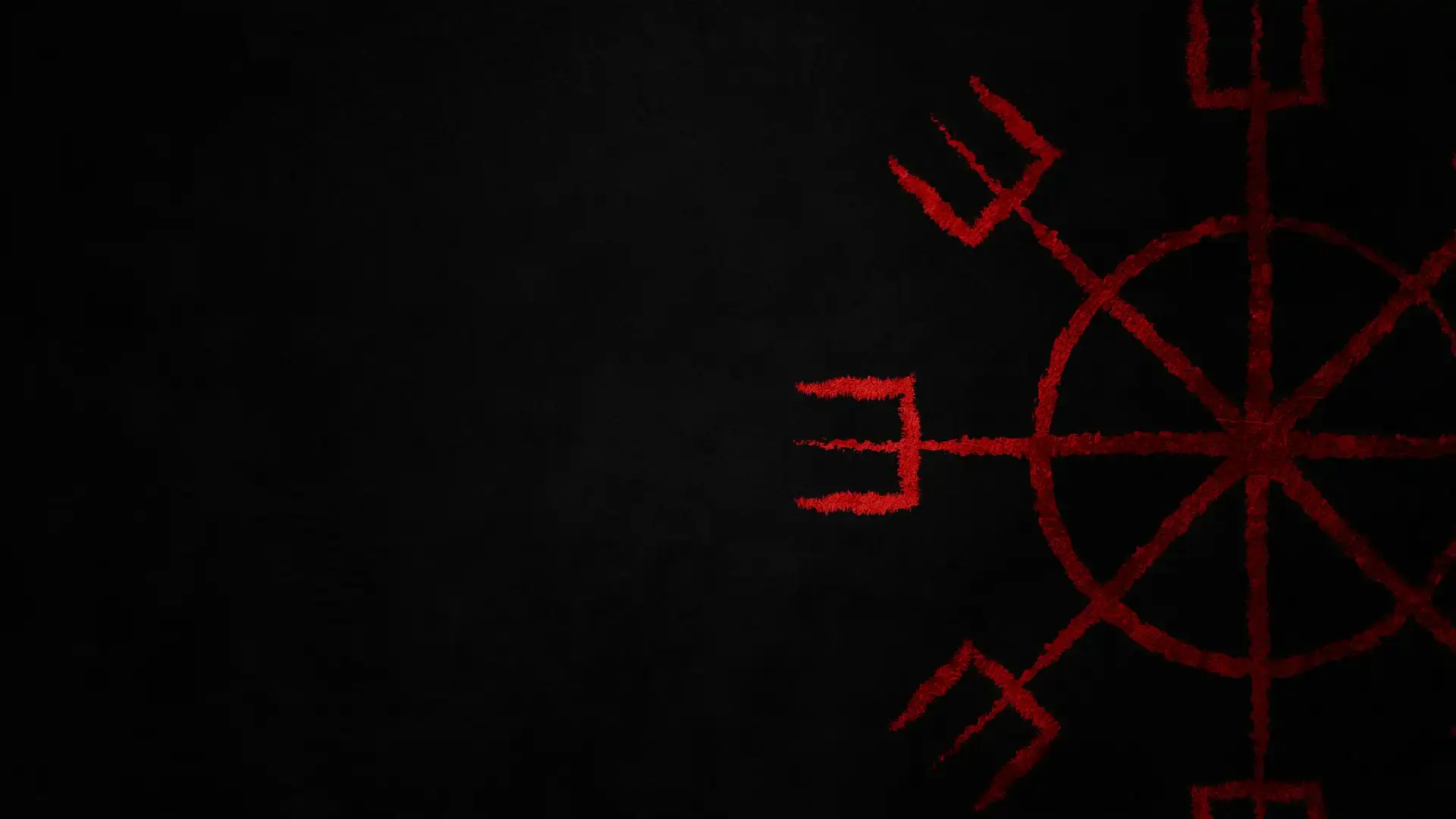 Símbolo com tridentes, em vermelho, sobre fundo escuro